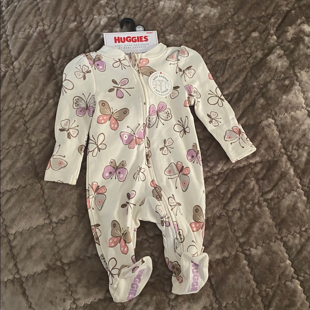 Huggies Baby Girl  Butterfly Print Footed Coverall 💯 ORGANIC COTTON